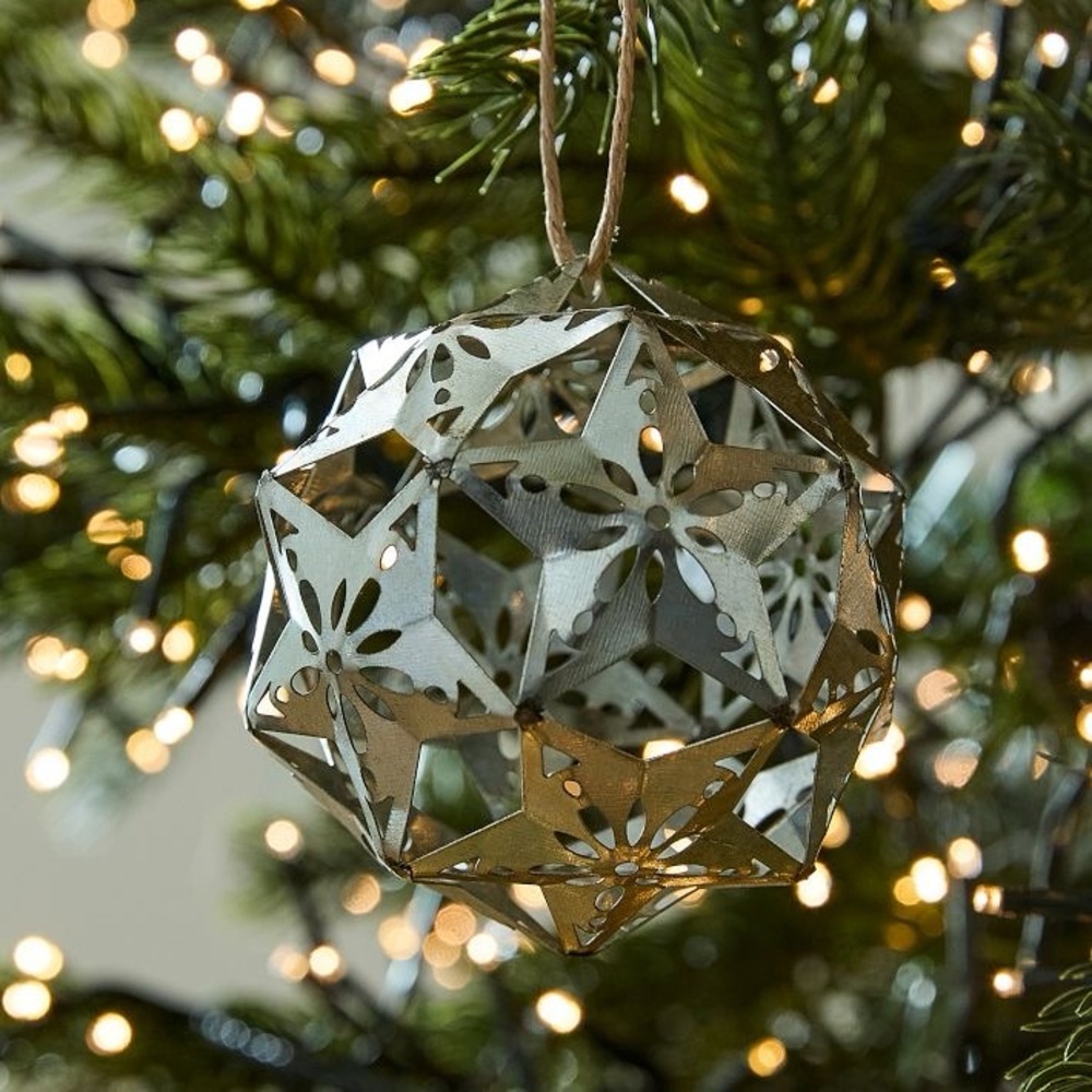 NWT *Set of 12* West Elm Galvanized Metal Geometric Ball Ornament